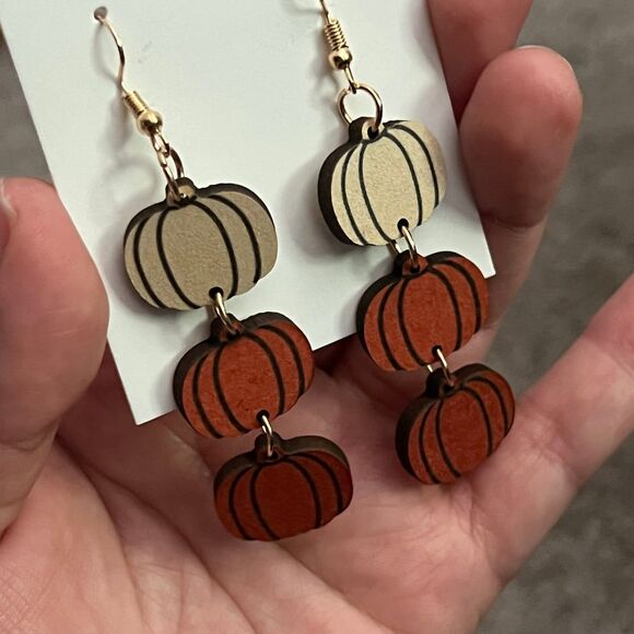 Handmade Tri Color Pumpkin Dangle Earrings - Picture 7 of 8